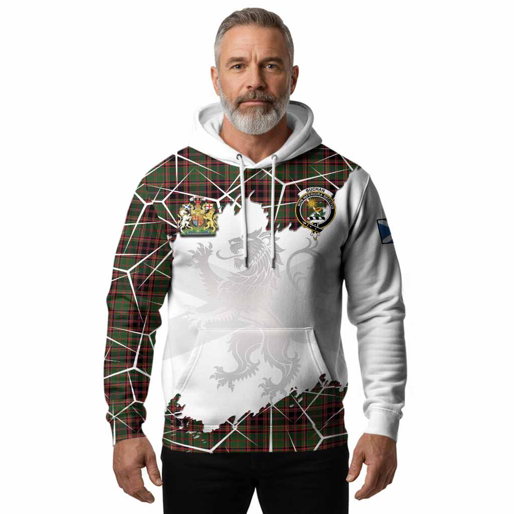 Buchan Tartan Hoodie with Family Crest and Lion Rampant Grunge Style