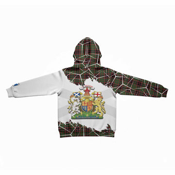 Buchan Tartan Kid Hoodie with Family Crest and Lion Rampant Grunge Style