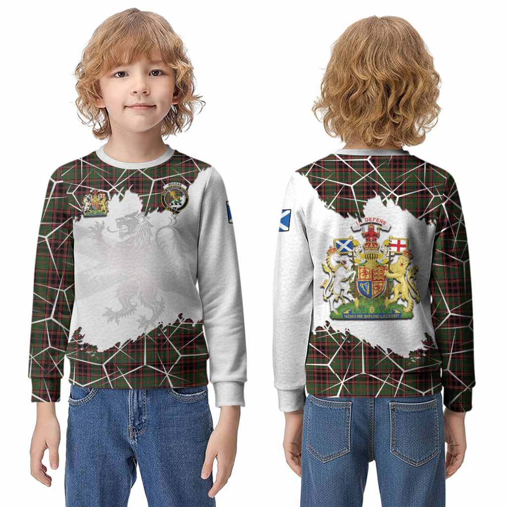 Buchan Tartan Kid Knitted Sweatshirt with Family Crest and Lion Rampant Grunge Style