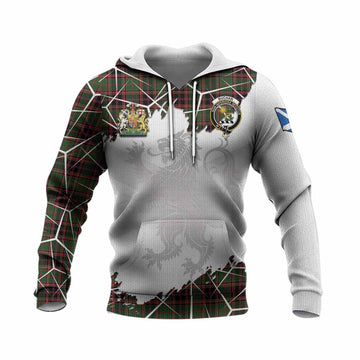 Buchan Tartan Knitted Hoodie with Family Crest and Lion Rampant Grunge Style