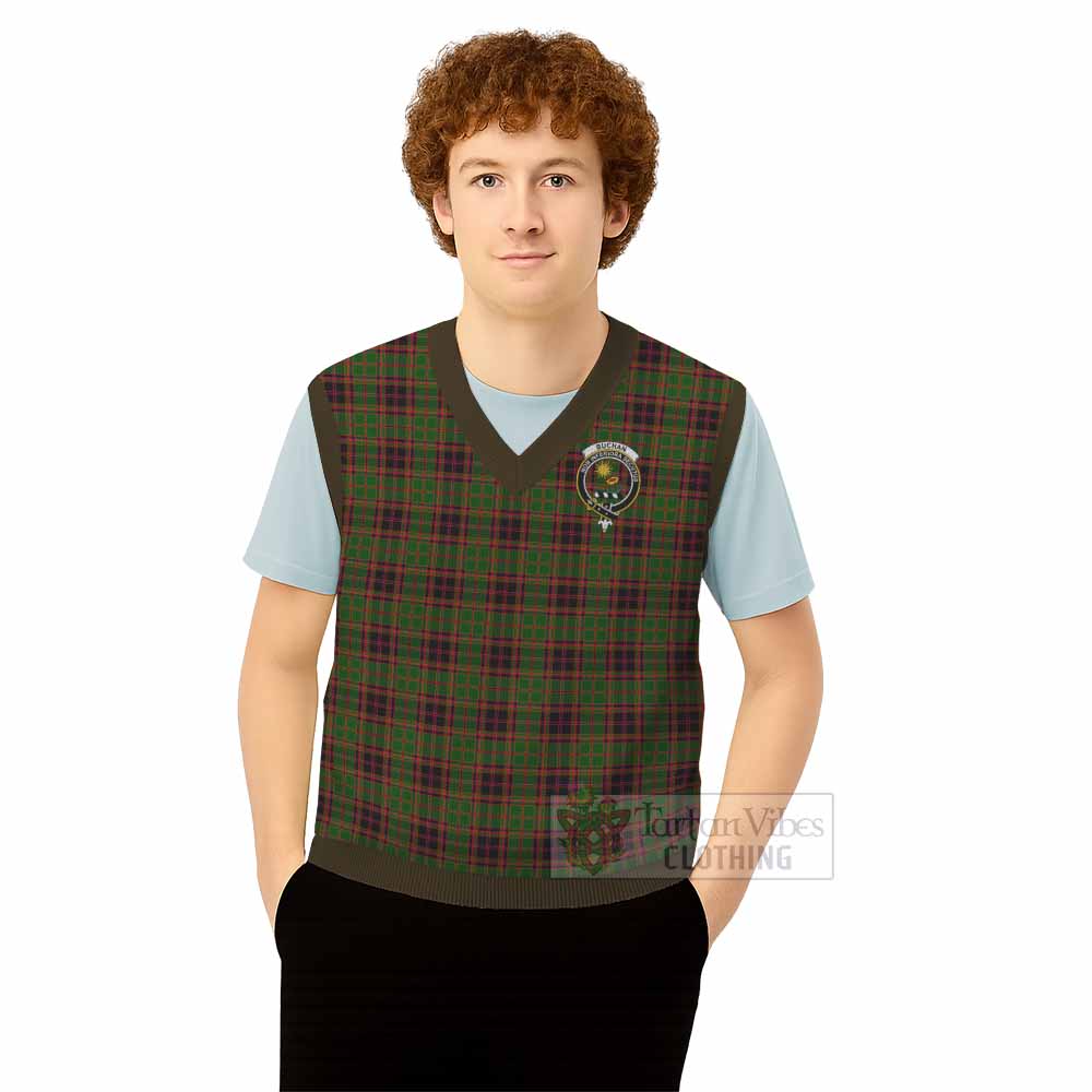 Buchan Tartan Knitted V-Neck Vest with Family Crest - Tartan Vibes Clothing