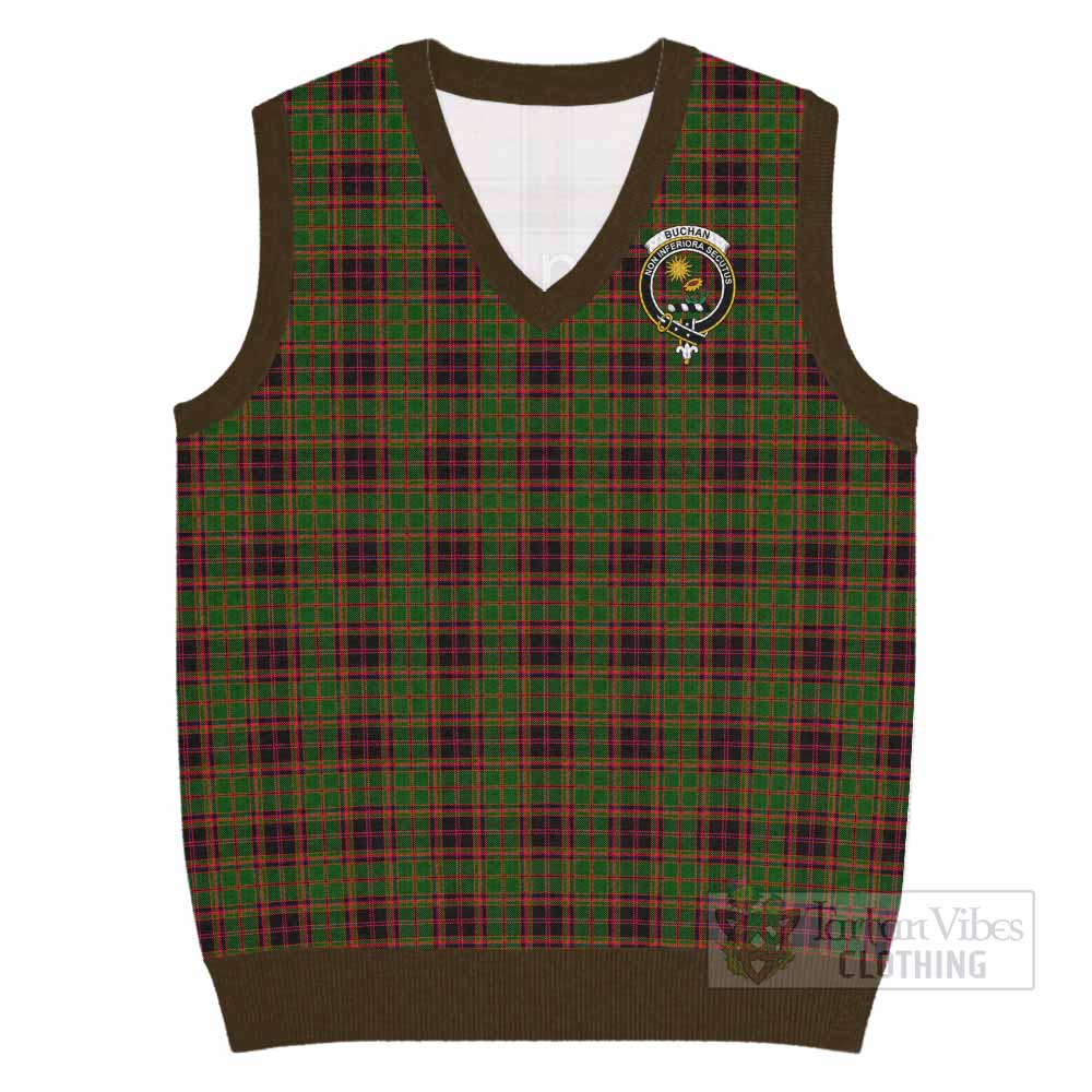 Buchan Tartan Knitted V-Neck Vest with Family Crest - Tartan Vibes Clothing