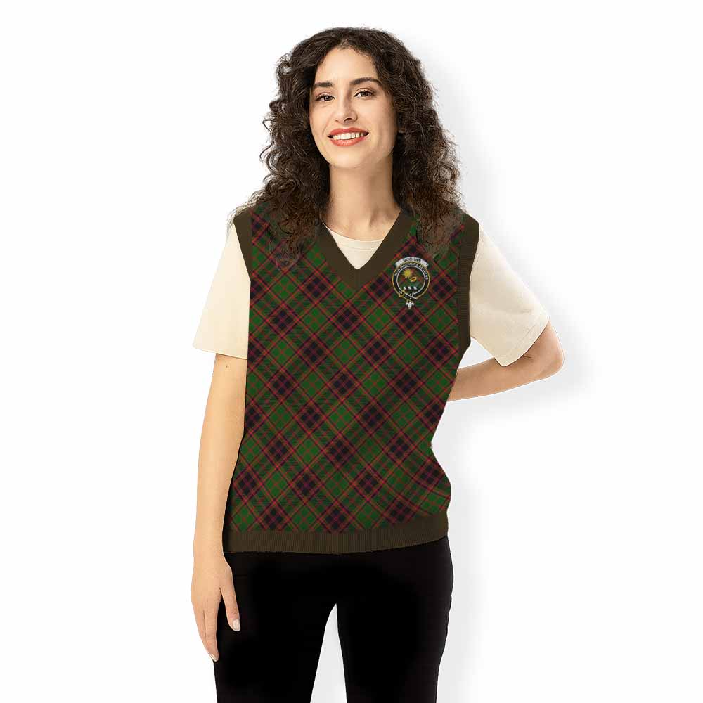 Buchan Tartan Knitted V-Neck Vest with Family Crest Cross Style