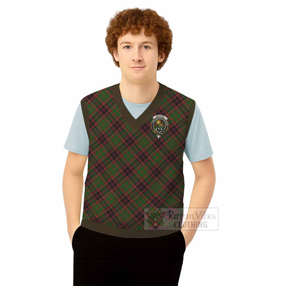 Buchan Tartan Knitted V-Neck Vest with Family Crest Cross Style