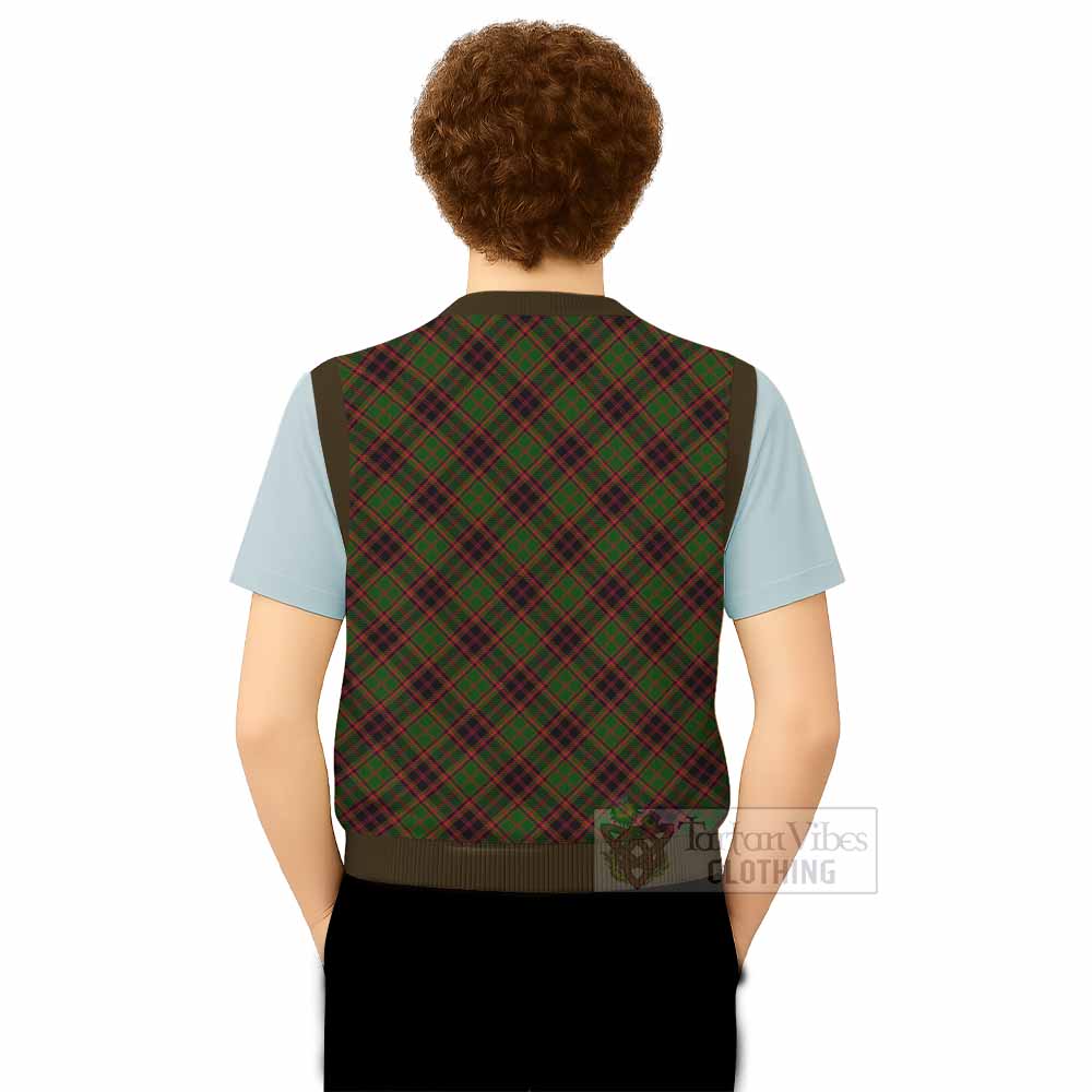 Buchan Tartan Knitted V-Neck Vest with Family Crest Cross Style