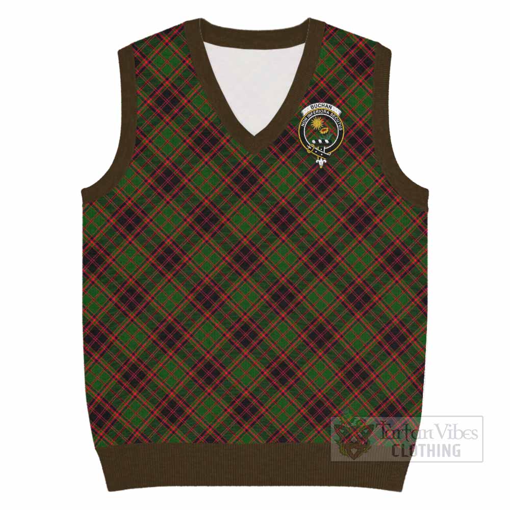 Buchan Tartan Knitted V-Neck Vest with Family Crest Cross Style