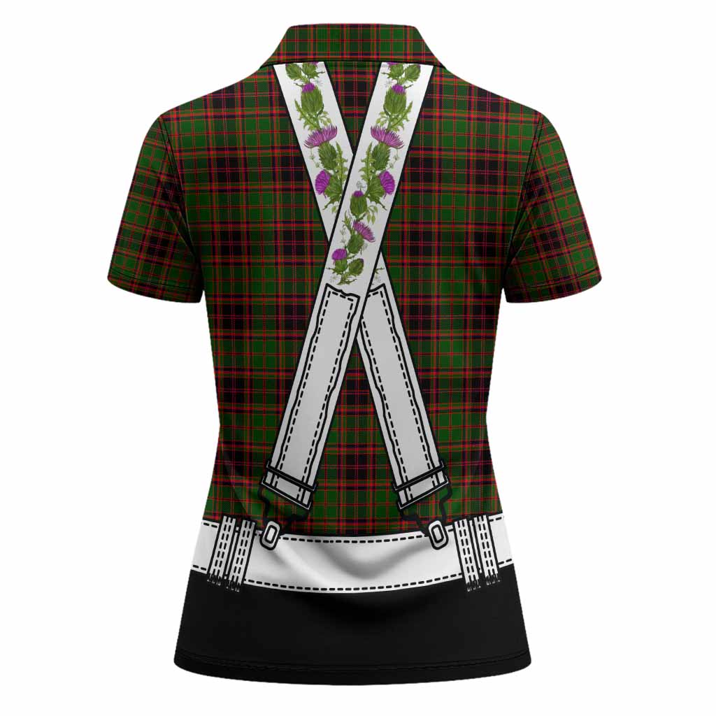 Buchan Tartan Lederhosen Costume Women Polo Shirt Scotland Thistle Floral