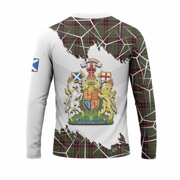 Buchan Tartan Long Sleeve T-Shirt with Family Crest and Lion Rampant Grunge Style