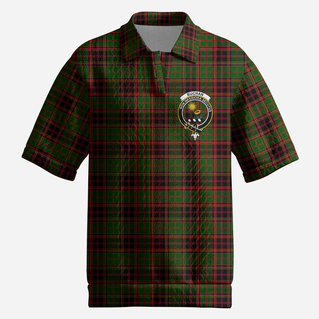 Buchan Tartan Men’s Polo Sweater Top with Family Crest