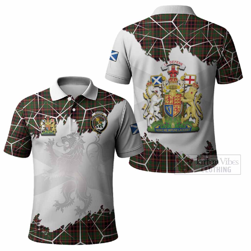 Buchan Tartan Polo Shirt with Family Crest and Lion Rampant Grunge Style