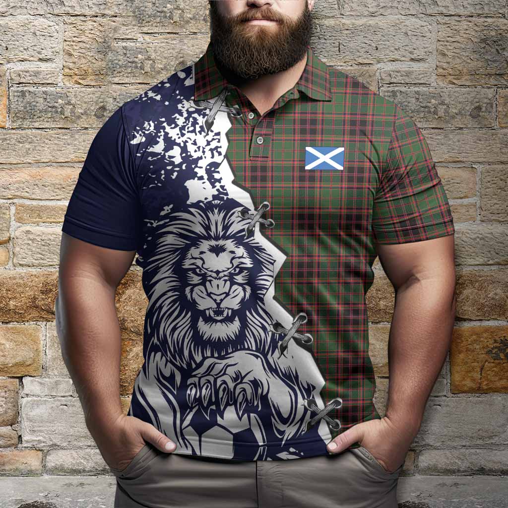 Buchan Tartan Scottish Polo Shirt Angry Lion With Soccer Ball Style