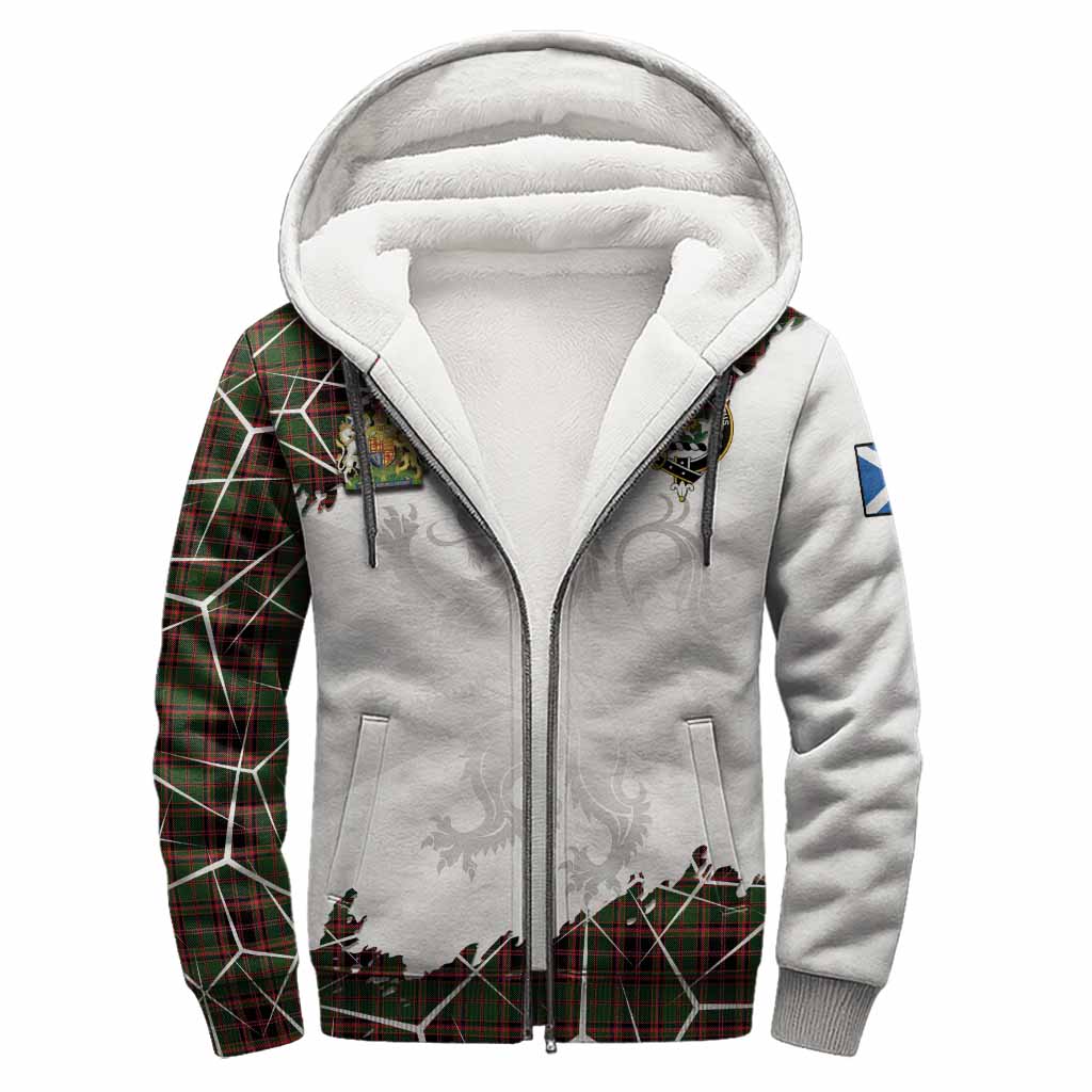 Buchan Tartan Sherpa Hoodie with Family Crest and Lion Rampant Grunge Style