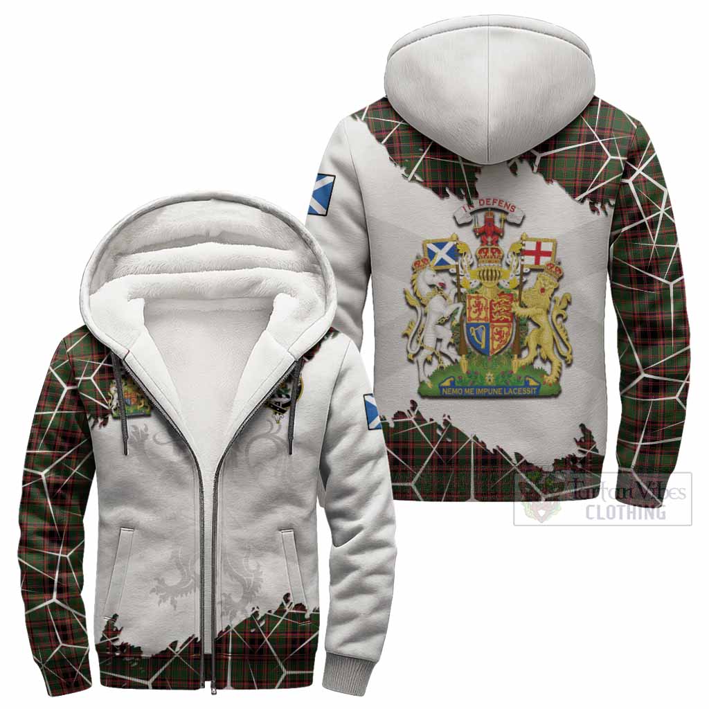 Buchan Tartan Sherpa Hoodie with Family Crest and Lion Rampant Grunge Style