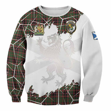 Buchan Tartan Sweatshirt with Family Crest and Lion Rampant Grunge Style