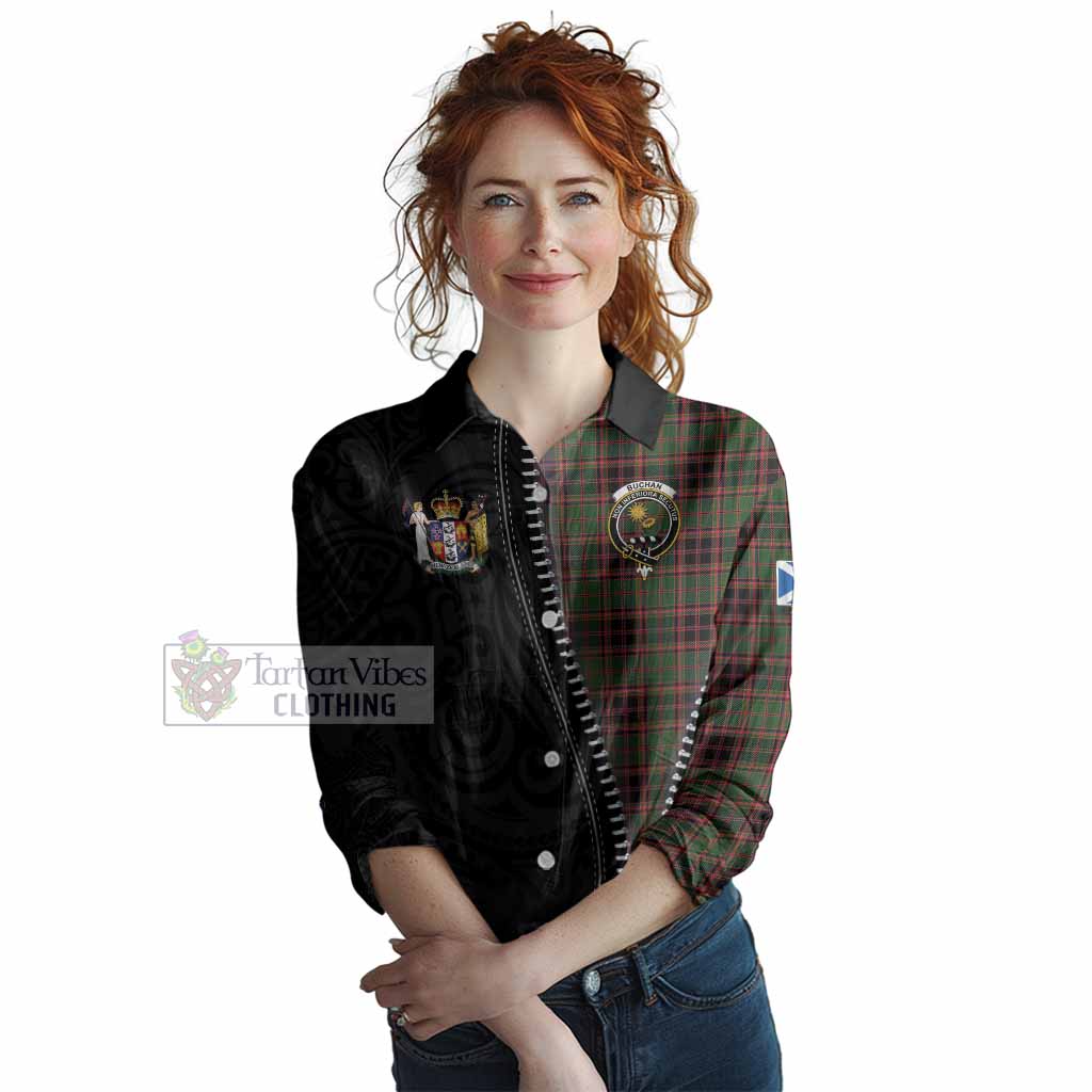 Buchan Tartan Women Casual Shirt New Zealand Pattern Unique Zipper Stylized