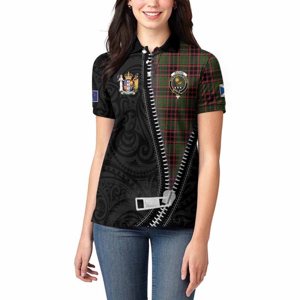 Buchan Tartan Women Polo Shirt New Zealand Pattern Unique Zipper Stylized
