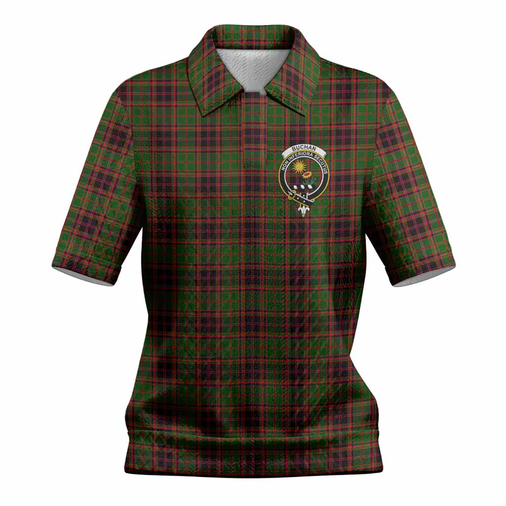 Buchan Tartan Women’s Polo Sweater Top with Family Crest