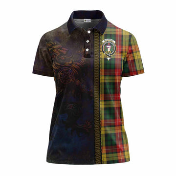 Buchanan Tartan Family Crest Women's Polo Shirt Alba Gu Brath Be Brave Lion Ancient Style