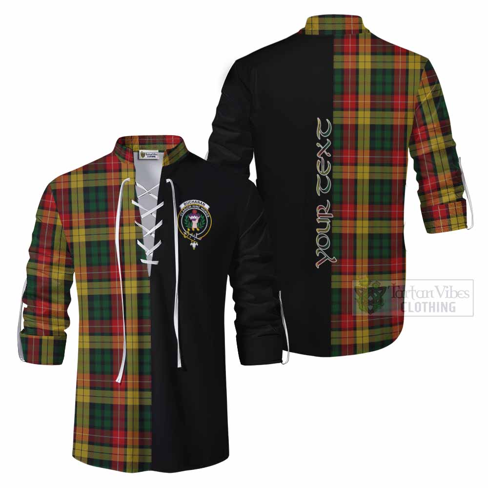 Tartan Vibes Clothing Buchanan Tartan Ghillie Kilt Shirt with Family Crest and Half Of Me Style