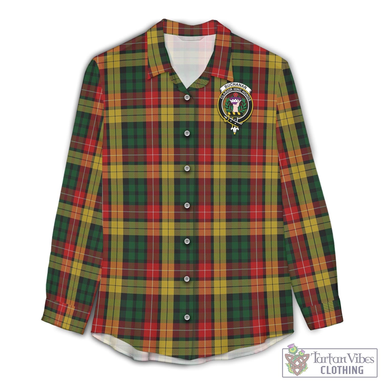 Buchanan Tartan Women s Casual Shirt With Family Crest buchanan-tartan-women-s-casual-shirt-with-family-crest