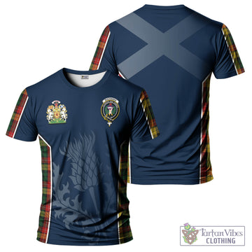 Buchanan Tartan T-Shirt with Family Crest and Scottish Thistle Vibes Sport Style