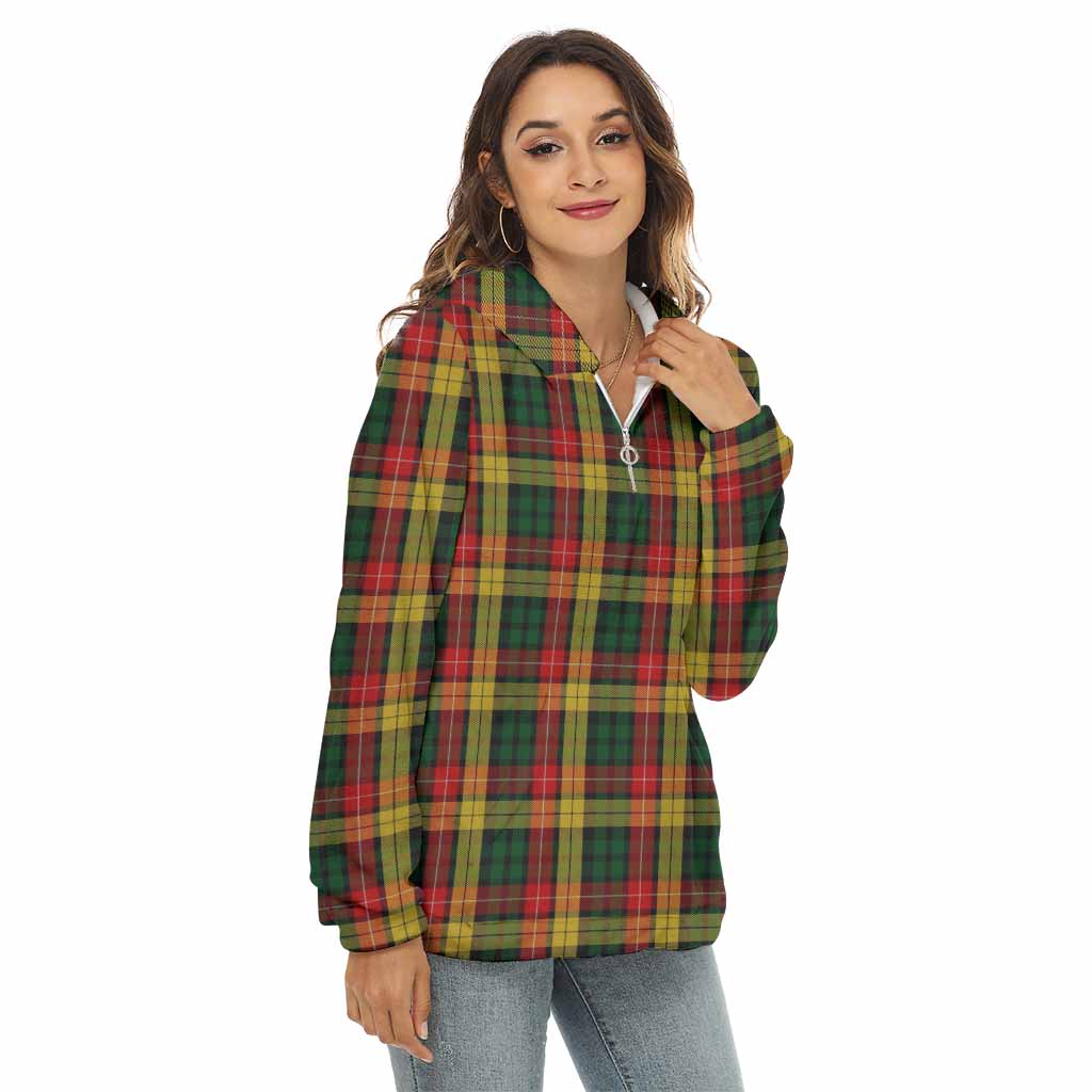 Tartan Vibes Clothing Buchanan Tartan Women's Borg  Half Zip Fleece Hoodie