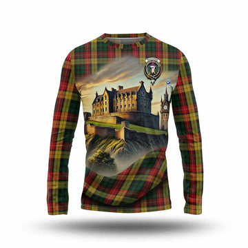 Buchanan Tartan Family Crest Long Sleeve T-Shirt with Scottish Ancient Castle Style