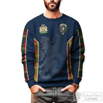 Buchanan Tartan Sweater with Family Crest and Lion Rampant Vibes Sport Style