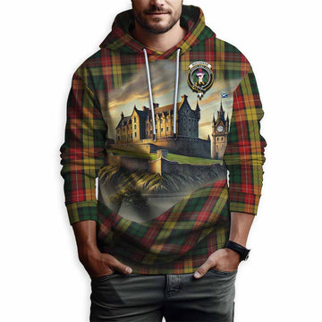 Buchanan Tartan Family Crest Hoodie with Scottish Ancient Castle Style