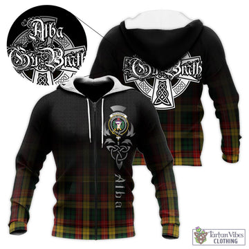 Buchanan Tartan Knitted Hoodie Featuring Alba Gu Brath Family Crest Celtic Inspired