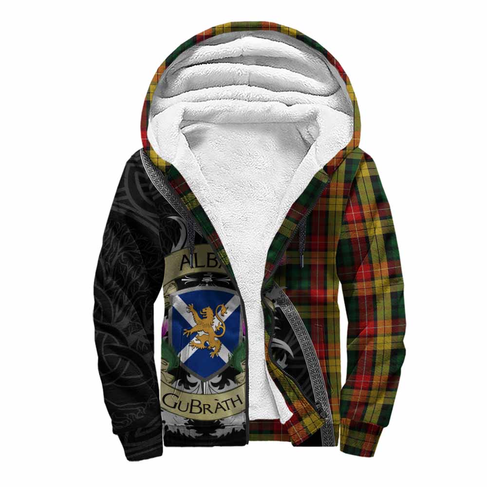 Tartan Vibes Clothing Buchanan Tartan Family Crest Sherpa Hoodie Lion Rampant Royal Thistle Shield Celtic Inspired