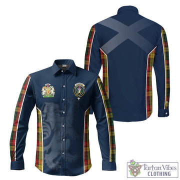 Buchanan Tartan Long Sleeve Button Up Shirt with Family Crest and Lion Rampant Vibes Sport Style