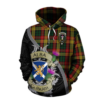 Tartan Vibes Clothing Buchanan Tartan Family Crest Cotton Hoodie Lion Rampant Royal Thistle Shield Celtic Inspired