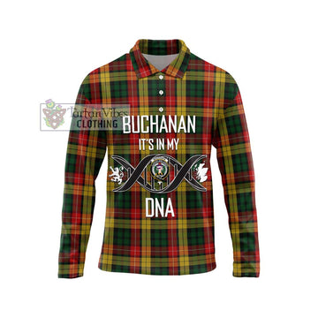 Buchanan Tartan Long Sleeve Polo Shirt with Family Crest DNA In Me Style Unisex - Tartanvibesclothing Shop