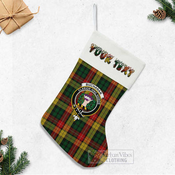 Buchanan Tartan Family Crest Christmas Stocking with Personalized Text