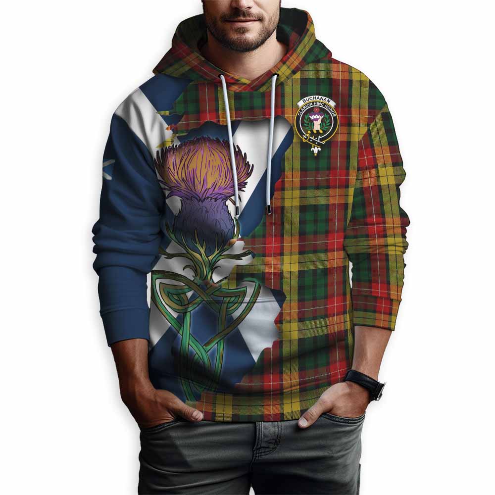 Tartan Vibes Clothing Buchanan Tartan Family Crest Hoodie Scottish Thistle Celtic Inspired