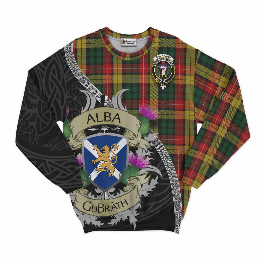 Tartan Vibes Clothing Buchanan Tartan Family Crest Sweatshirt Lion Rampant Royal Thistle Shield Celtic Inspired