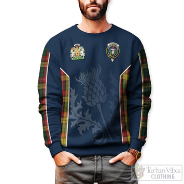 Tartan Vibes Clothing Buchanan Tartan Sweatshirt with Family Crest and Scottish Thistle Vibes Sport Style