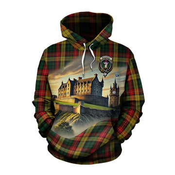 Tartan Vibes Clothing Buchanan Tartan Family Crest Cotton Hoodie with Scottish Ancient Castle Style