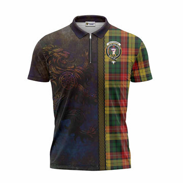 Buchanan Tartan Family Crest Zipper Polo Shirt Alba Gu Brath Be Brave Lion Ancient Style