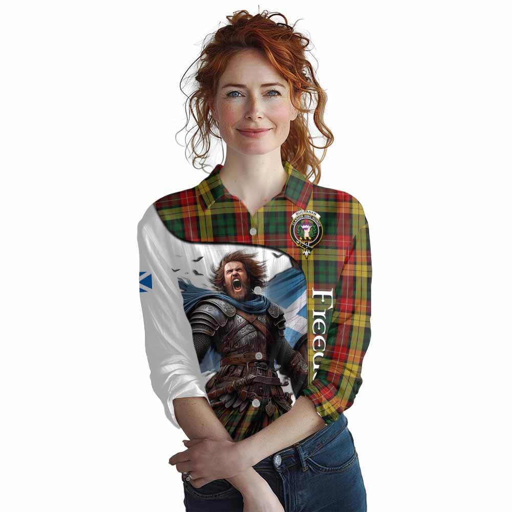 Tartan Vibes Clothing Buchanan Crest Tartan Women's Casual Shirt Inspired by the Freedom of Scottish Warrior