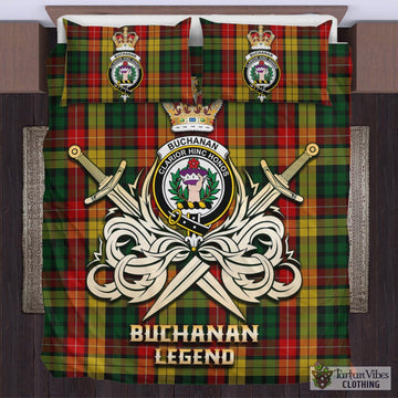 Buchanan Tartan Bedding Set with Clan Crest and the Golden Sword of Courageous Legacy