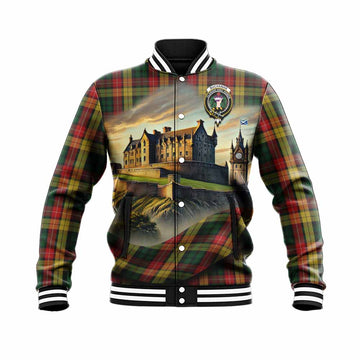 Tartan Vibes Clothing Buchanan Tartan Family Crest Baseball Jacket with Scottish Ancient Castle Style