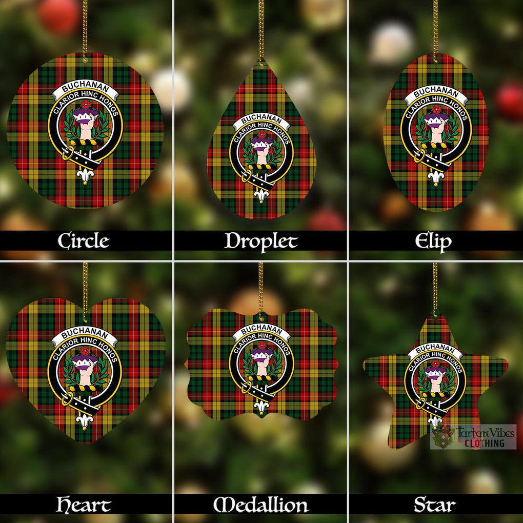 Tartan Vibes Clothing Buchanan Tartan Christmas Aluminium Ornament with Family Crest