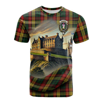 Tartan Vibes Clothing Buchanan Tartan Family Crest Cotton T-shirt with Scottish Ancient Castle Style