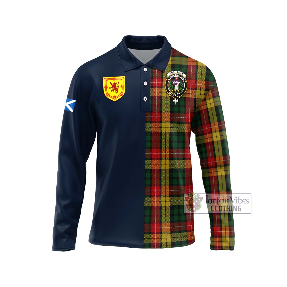 Tartan Vibes Clothing Buchanan Tartan Long Sleeve Polo Shirt with Scottish Lion Royal Arm Half Style