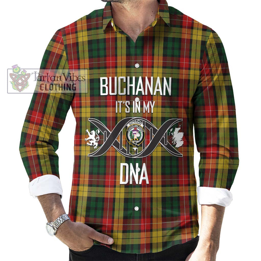 Buchanan Tartan Long Sleeve Button Shirt with Family Crest DNA In Me Style Men's Shirt S - Tartanvibesclothing Shop
