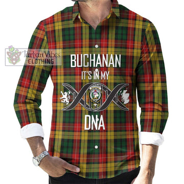 Buchanan Tartan Long Sleeve Button Shirt with Family Crest DNA In Me Style Men's Shirt S - Tartanvibesclothing Shop