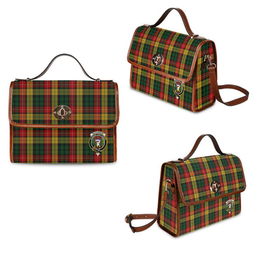 buchanan-tartan-leather-strap-waterproof-canvas-bag-with-family-crest