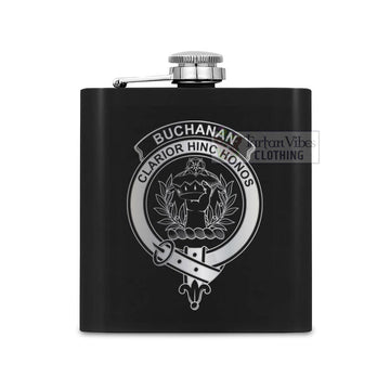 Tartan Vibes Clothing Buchanan Crest Hip Flask Set 7oz Black Stainless Steel with A Gift Box